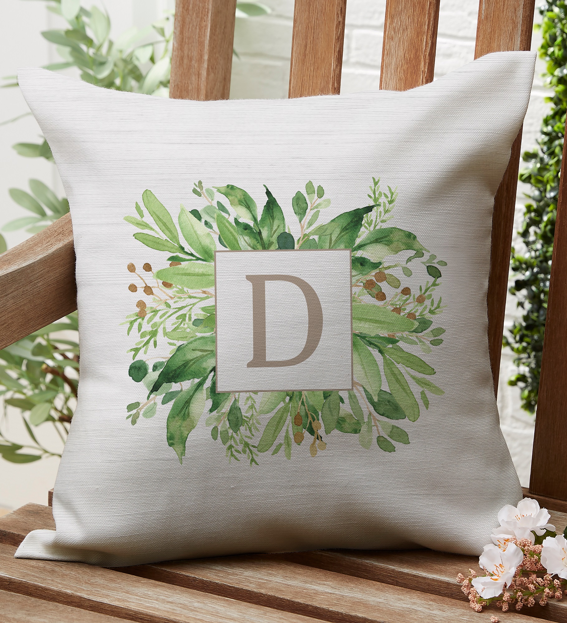 Spring Greenery Personalized Outdoor Throw Pillow